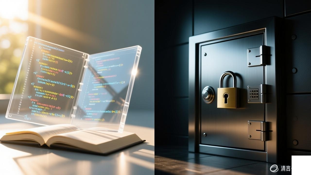 Visual comparison of open source transparency vs closed source security
